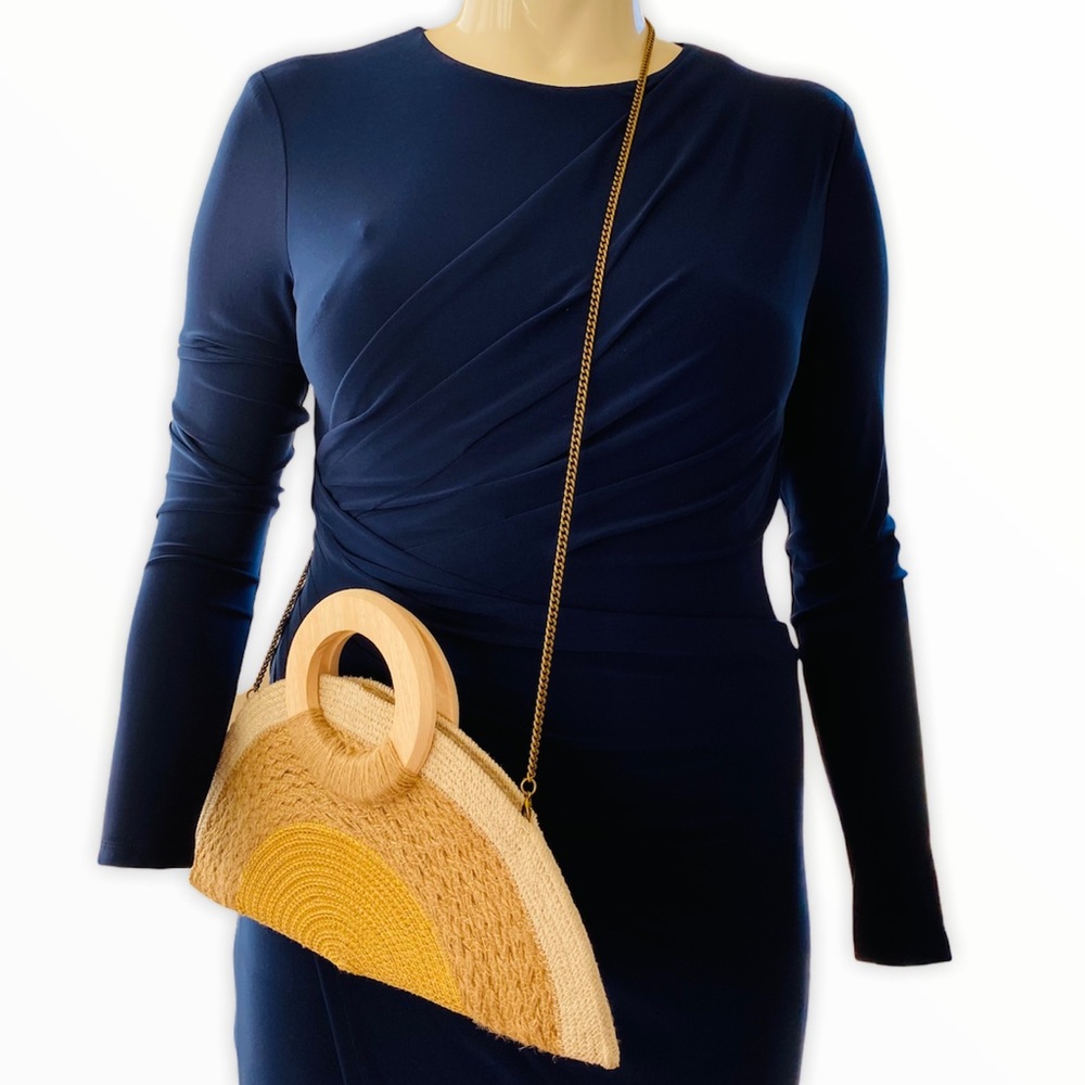 Antik Kraft Twine Rope Wooden‎ Handle Crossbody Purse